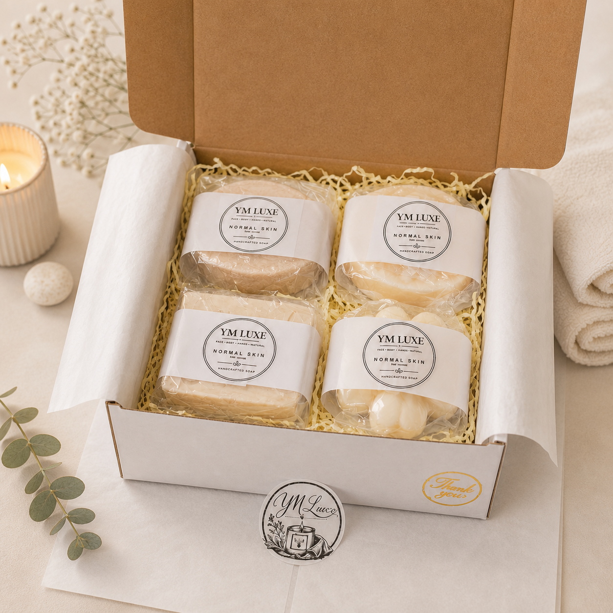 YM Luxe Normal Skin Handmade Soap Gift Set – 4 Piece Face & Body Collection